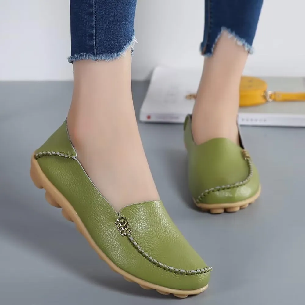 Sunporx Women's Driving Loafers Leather Comfortable Moccasins Breathable Slip On Nurse Loafer Round Toe Wild Walking Fashion Soft Shoes