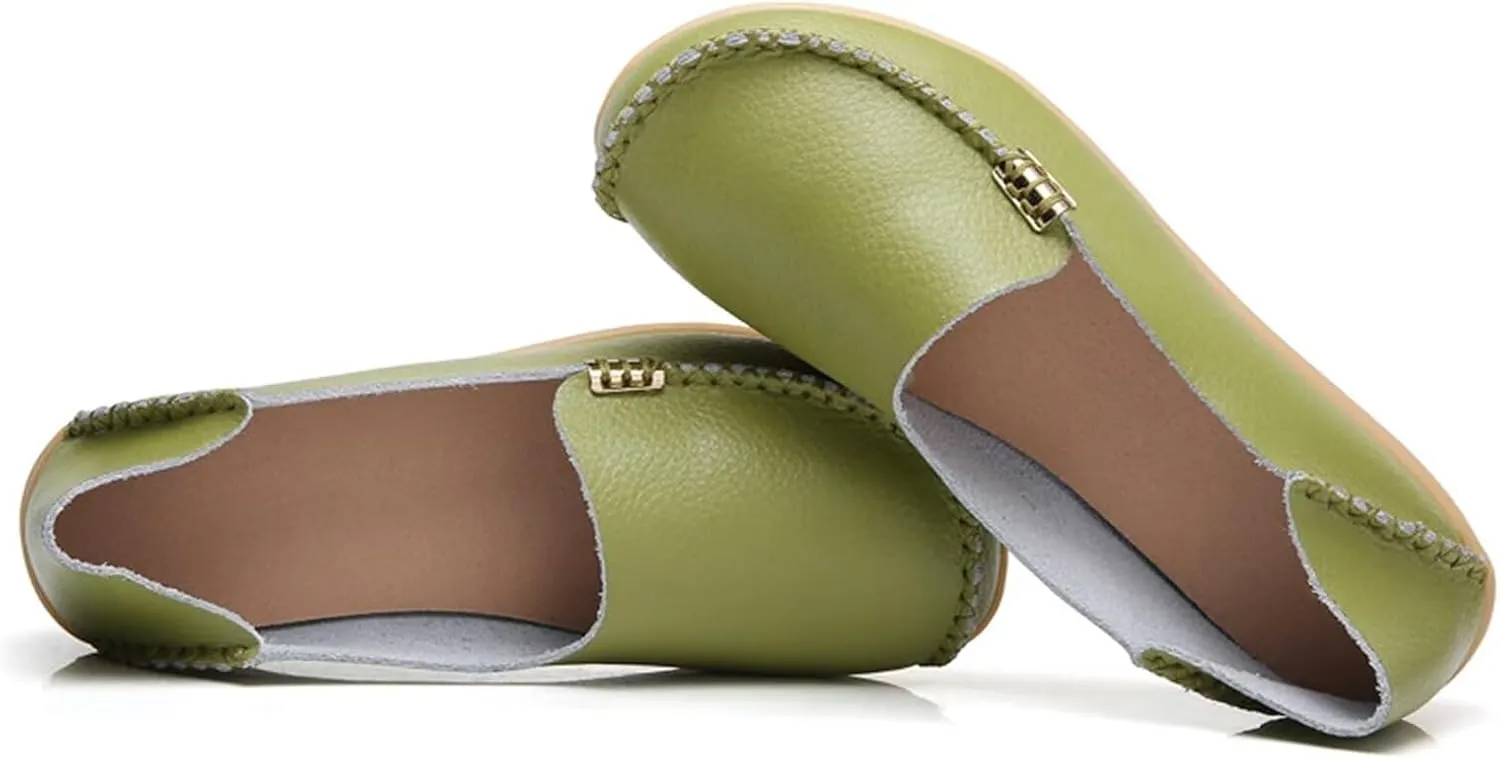 Sunporx Women's Driving Loafers Leather Comfortable Moccasins Breathable Slip On Nurse Loafer Round Toe Wild Walking Fashion Soft Shoes