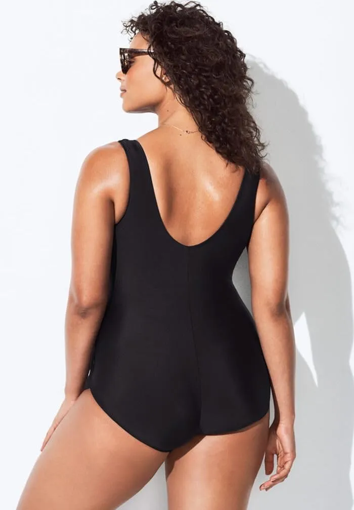 Swimsuits For All Women's Plus Size Sarong Front One Piece Swimsuit