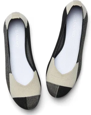 Tanamo Women's Flat Ballet Shoes Knit Flat Shoes for Women Round Toe Slip on Women Flats for Dressy Casual Office Work Wedding Comfort Soft