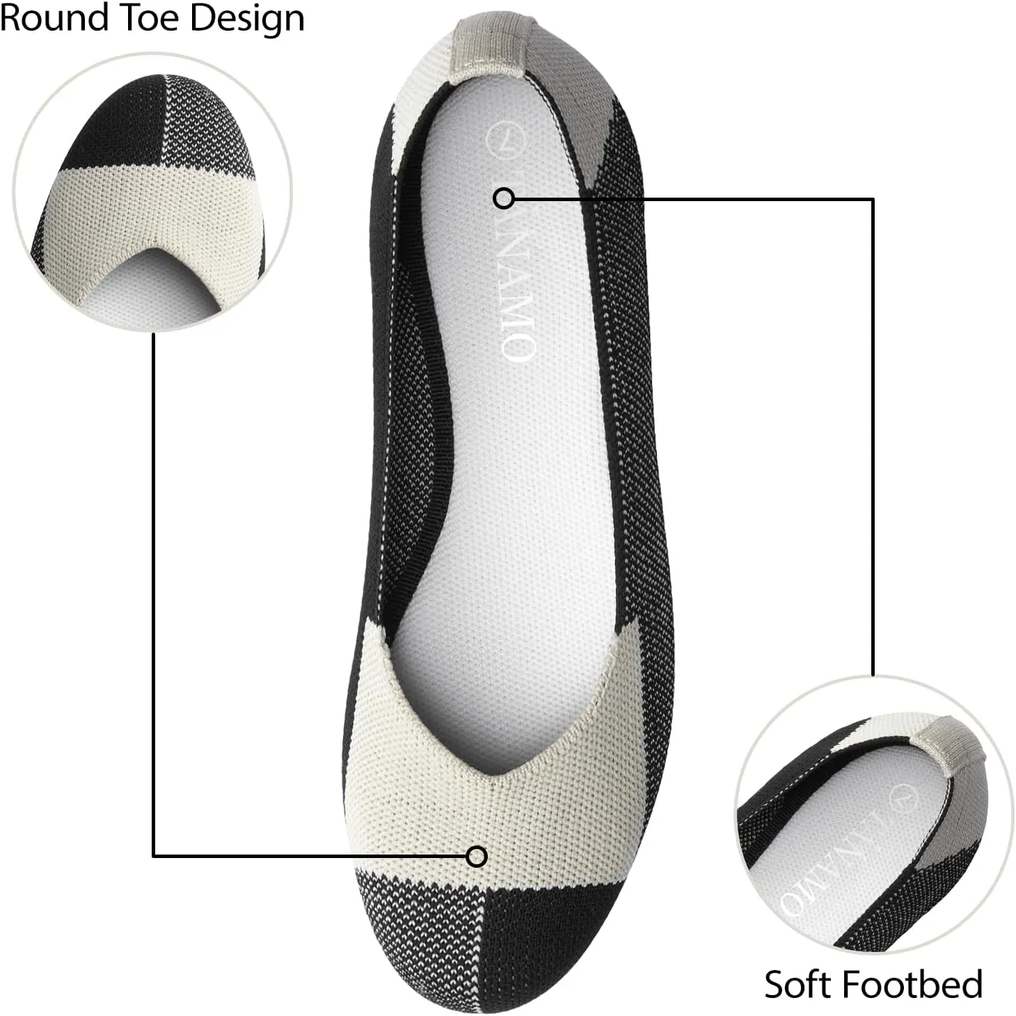 Tanamo Women's Flat Ballet Shoes Knit Flat Shoes for Women Round Toe Slip on Women Flats for Dressy Casual Office Work Wedding Comfort Soft