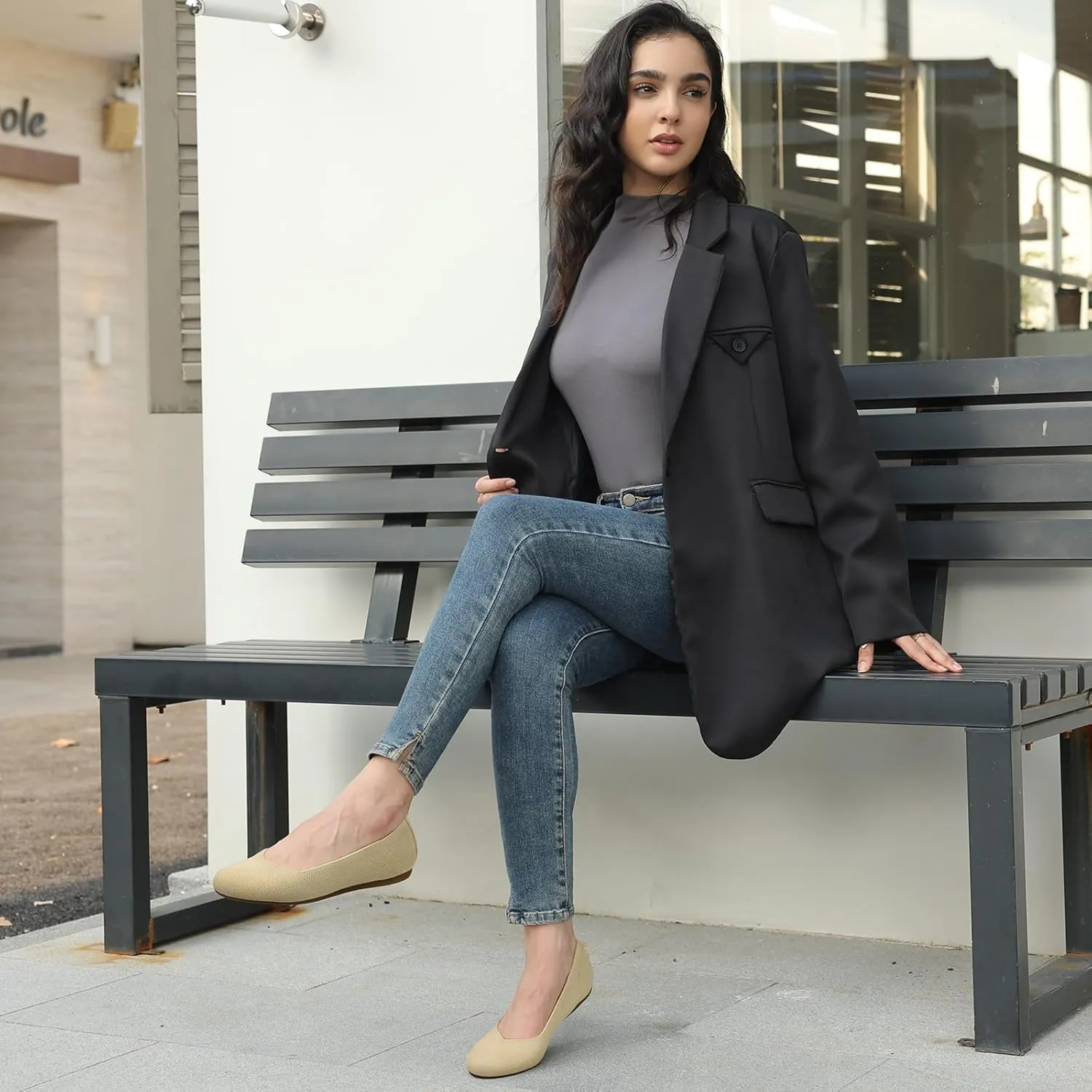 Tanamo Women's Flat Ballet Shoes Knit Flat Shoes for Women Round Toe Slip on Women Flats for Dressy Casual Office Work Wedding Comfort Soft