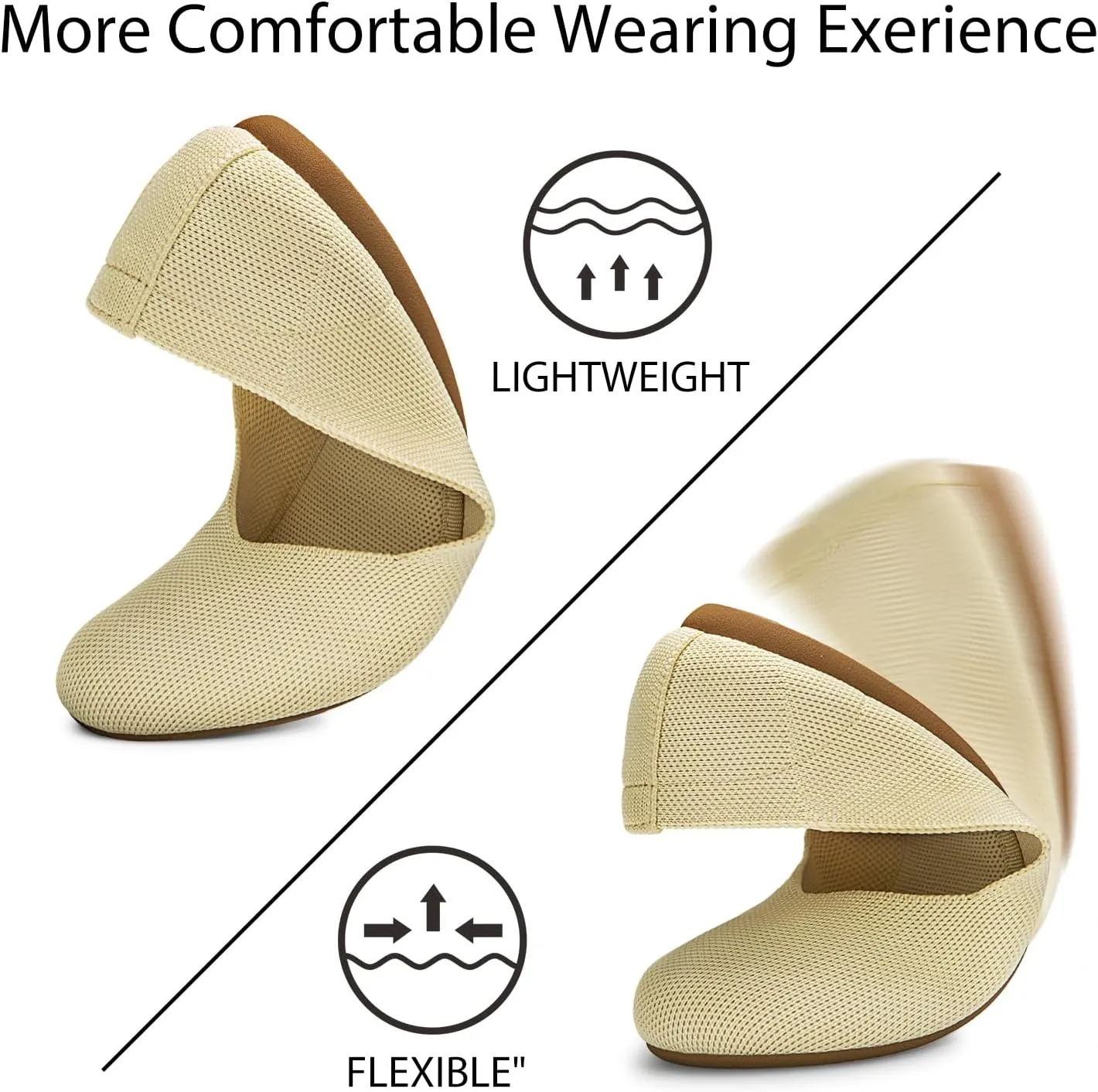 Tanamo Women's Flat Ballet Shoes Knit Flat Shoes for Women Round Toe Slip on Women Flats for Dressy Casual Office Work Wedding Comfort Soft