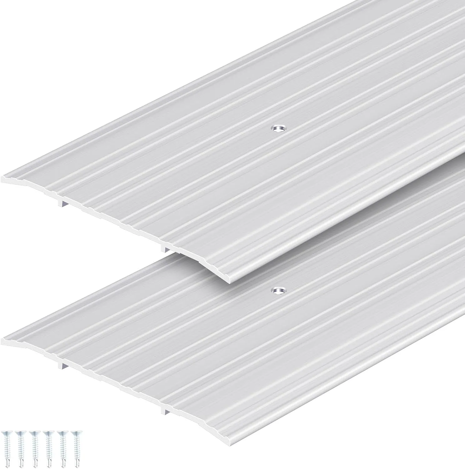 Tandefio 2 Pcs 6 x 1/4 x 36 Inches Door Saddle Threshold Interior Sturdy Aluminum Commercial Fluted Saddle Door Threshold Durable and Sleek Doorway Entryway Access Draft Protection, Silver
