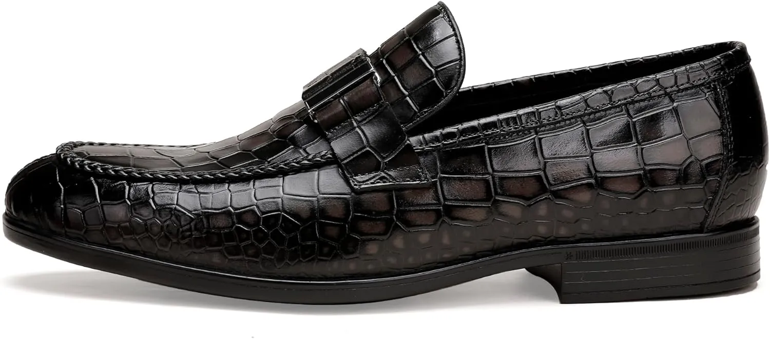 Tassel Loafer for Mens, Casual Crocodile Printed Tassel Dress Shoes Leather Slip-on Penny Loafer for Men