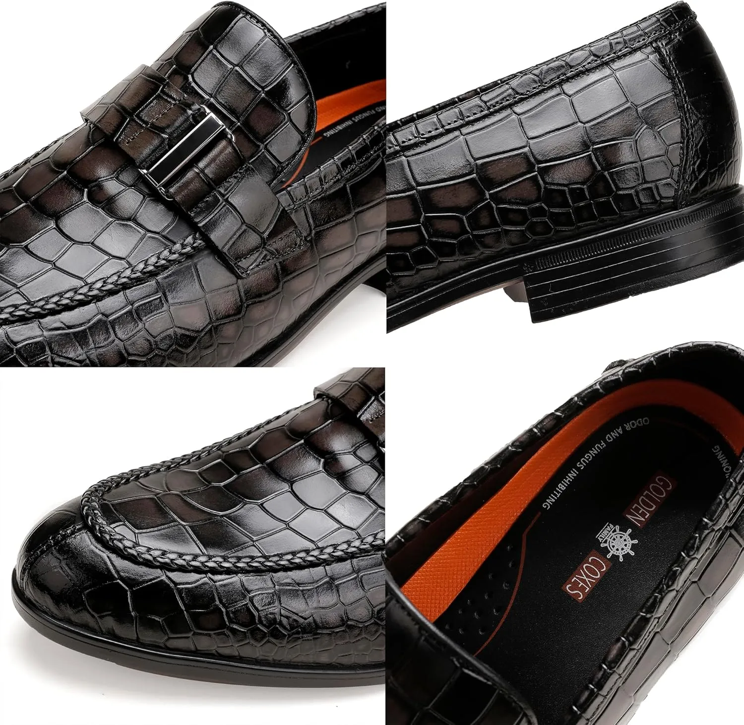 Tassel Loafer for Mens, Casual Crocodile Printed Tassel Dress Shoes Leather Slip-on Penny Loafer for Men