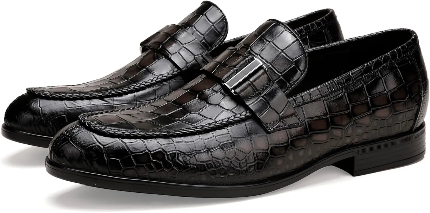 Tassel Loafer for Mens, Casual Crocodile Printed Tassel Dress Shoes Leather Slip-on Penny Loafer for Men