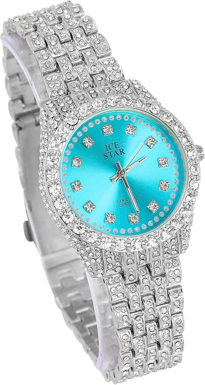 Techno Pave Women's 32mm Iced Out Sleek Diamond Dial Watch