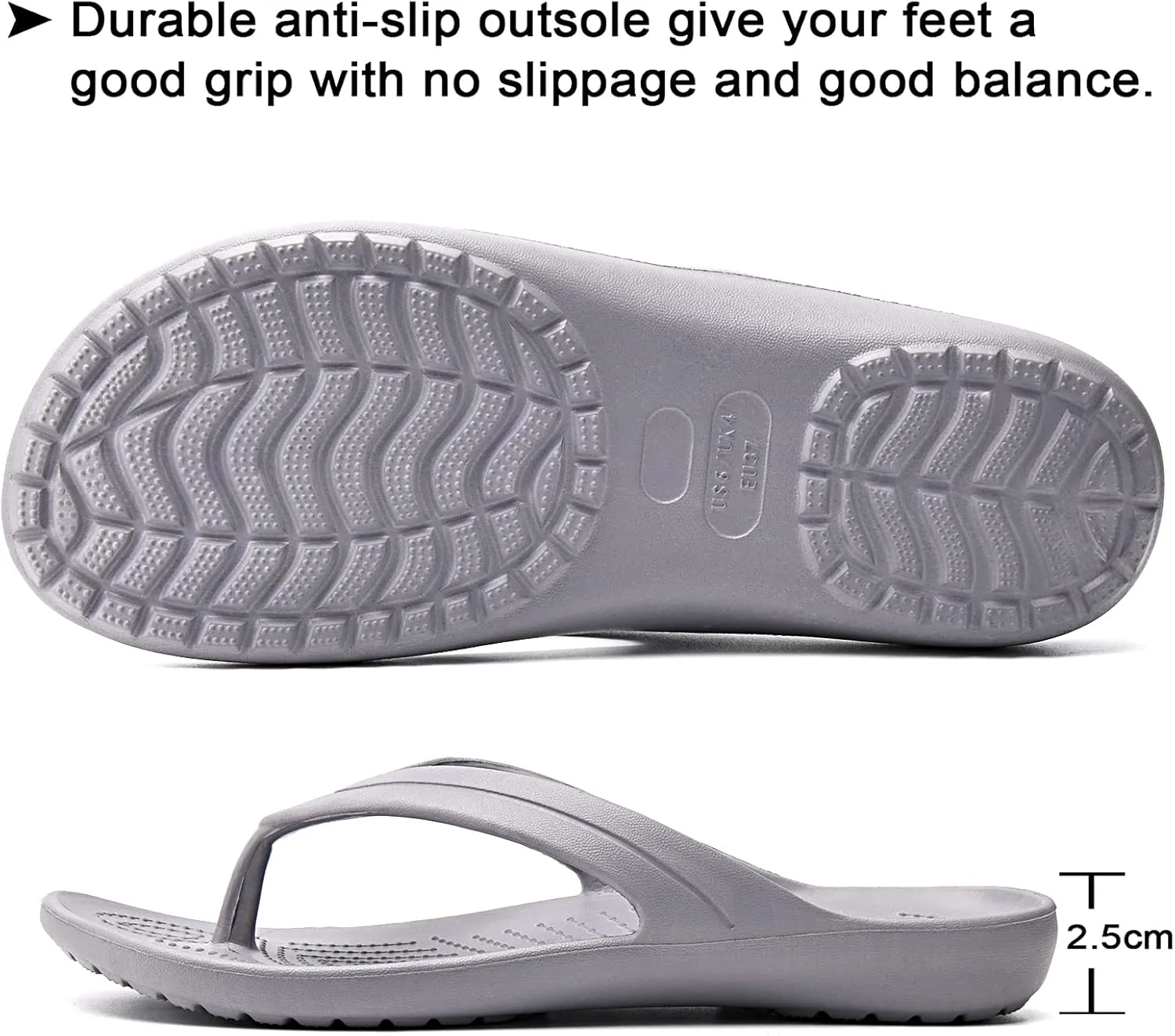 Temi Women's Flip Flops,Soft Lightweight Sandals for Women Anti Slip Casual Slippers Shower Beach Pool Bathroom Flat Slides Shoes