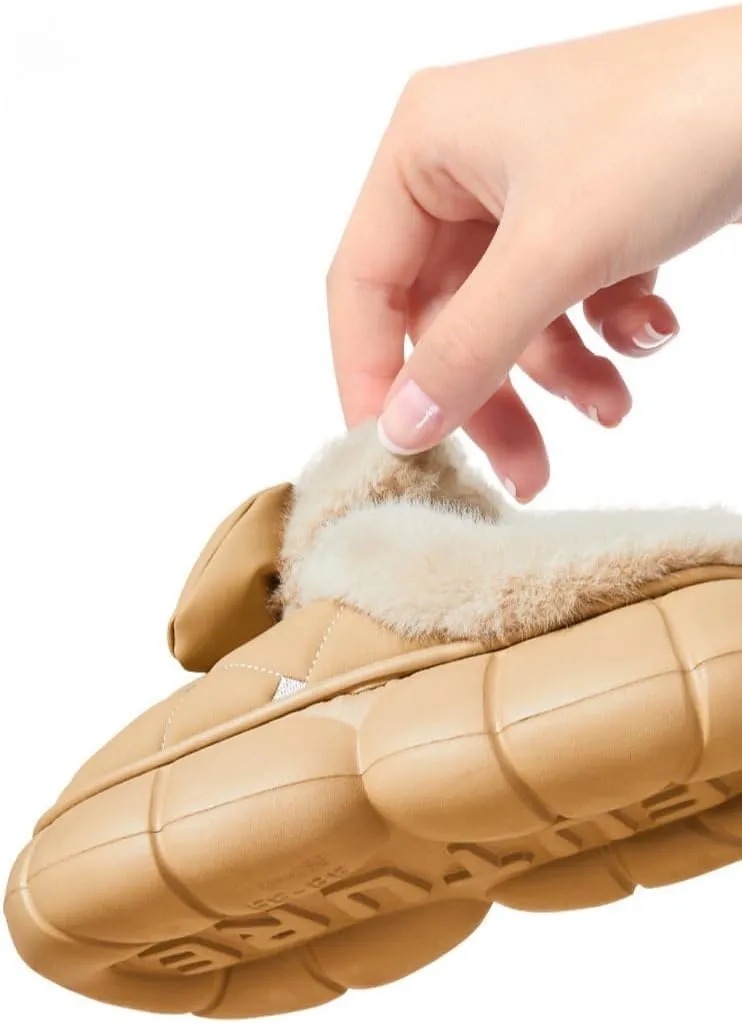 Thick Sole Fluffy Slippers for women, Winter Women's Waterproof & Warm Slippers with Bow Decor, Soft Fleece and Stylish Design Fuzzy Slippers