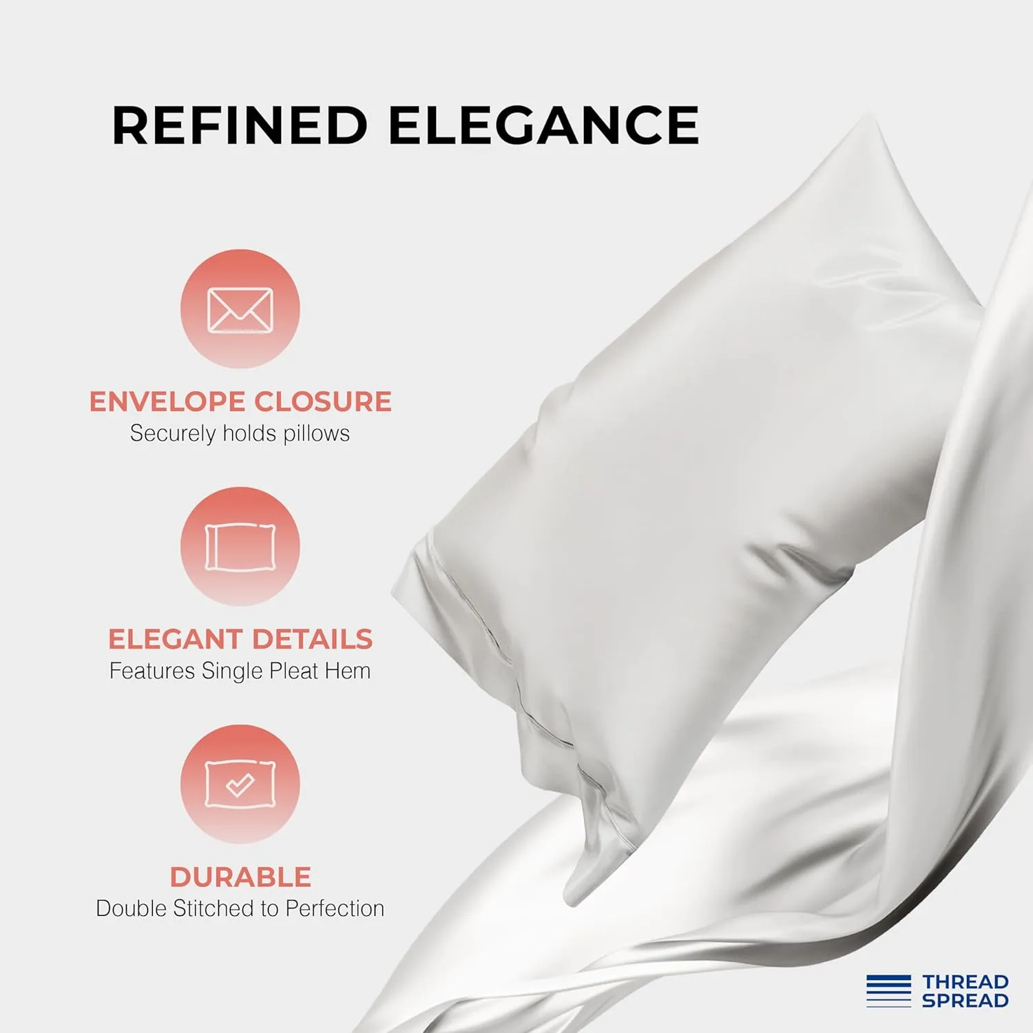 THREAD SPREAD 100% Egyptian Cotton Sheets Queen Size - 1200 Thread Count 4 PC Queen Sheet Set Egyptian Cotton, Sateen Luxury Sheets Queen Size, High Thread Count Sheets, 17" Deep Pocket - Light Grey