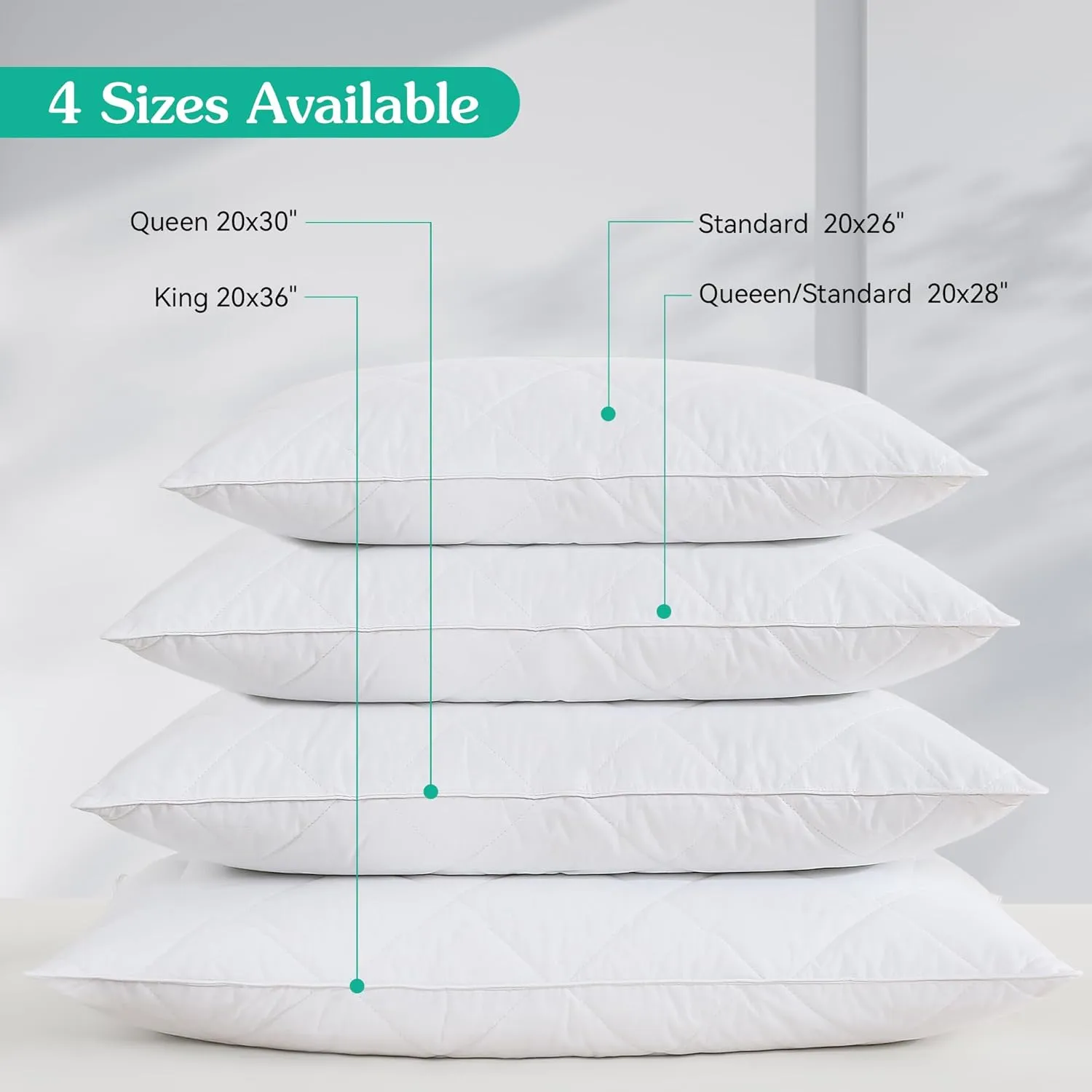 Three Geese Pack of 2 White Goose Feather and Polyester Bed Pillows King Size- Soft 600 Thread Count 100% Cotton, Medium Firm,Soft Support,White Solid