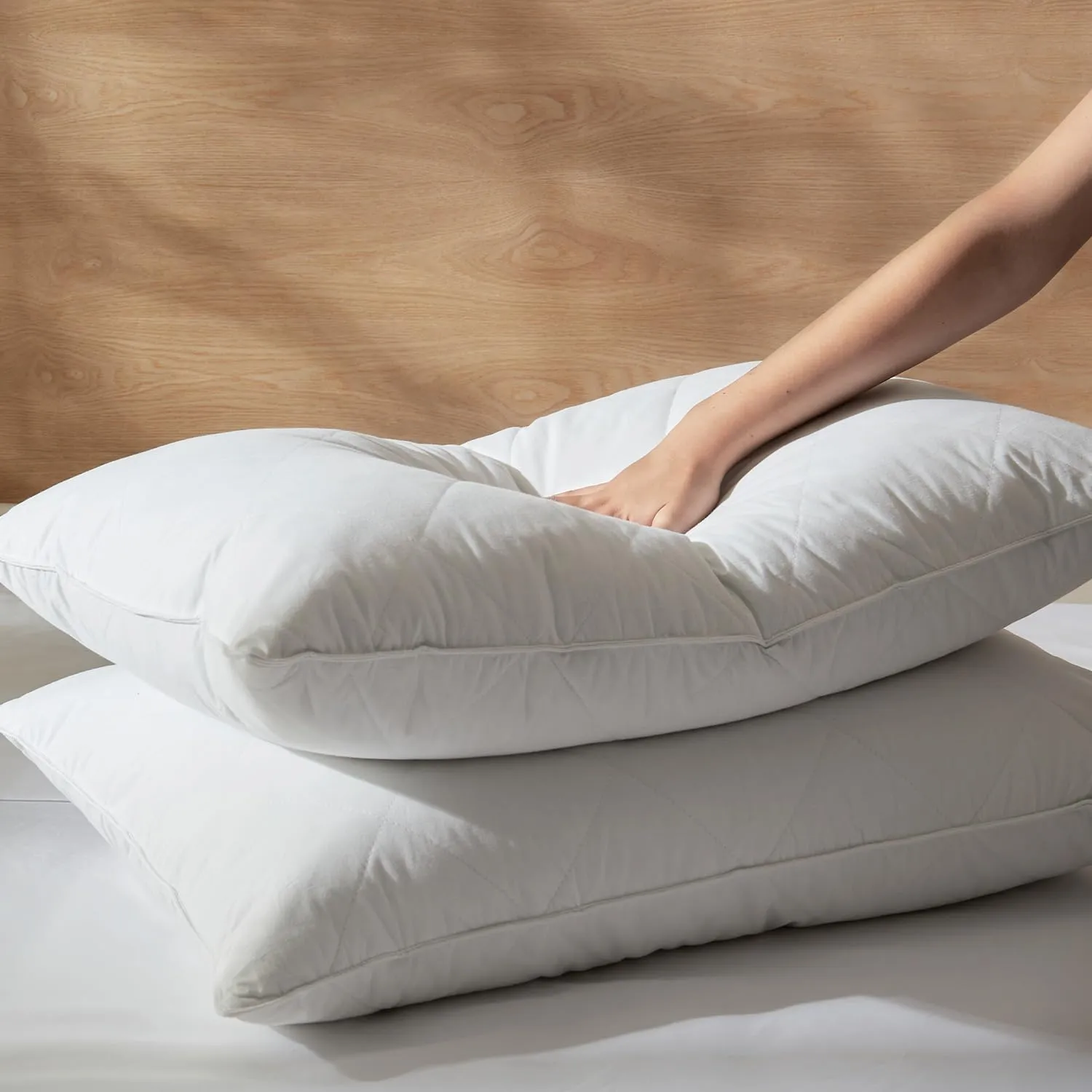 Three Geese Pack of 2 White Goose Feather and Polyester Bed Pillows King Size- Soft 600 Thread Count 100% Cotton, Medium Firm,Soft Support,White Solid