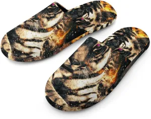 Tiger with Fire Women's Slippers Comfort Cotton House Slippers Slip On Bedroom Slippers