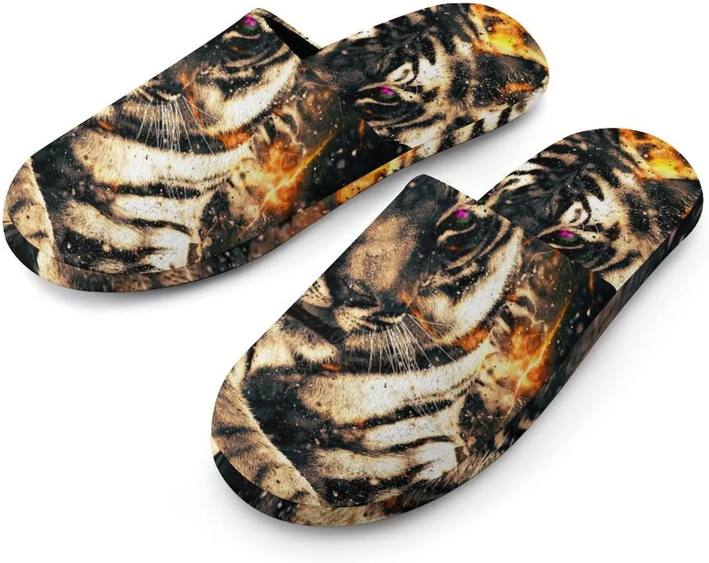 Tiger with Fire Women's Slippers Comfort Cotton House Slippers Slip On Bedroom Slippers
