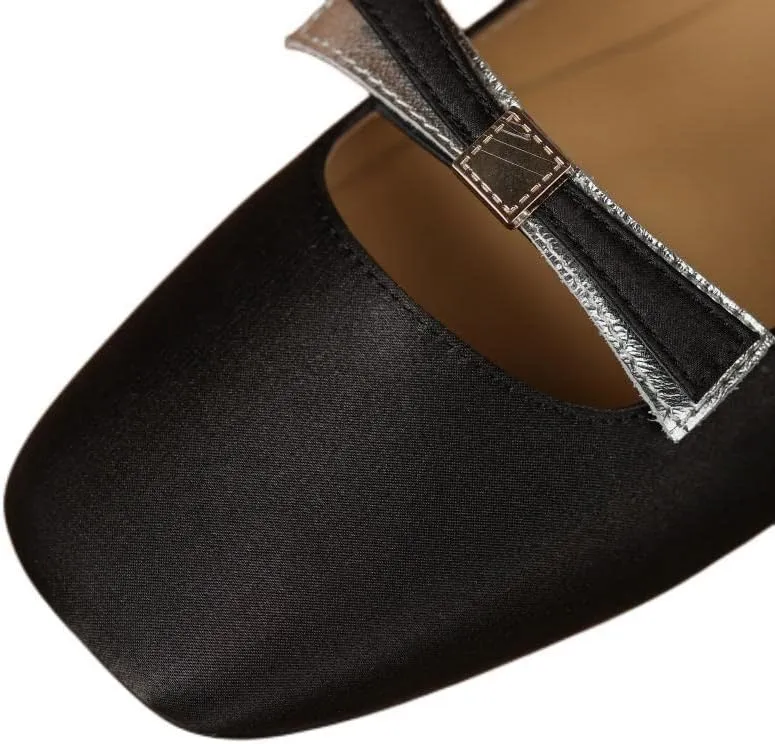 TinaCus Handmade Women's Soft Satin Bow Slip On Square Toe Ballet Flats Shoes