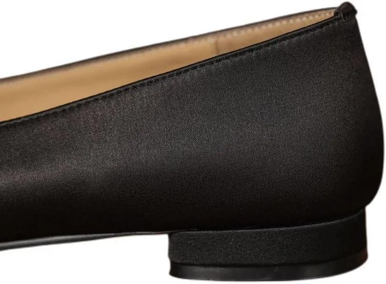 TinaCus Handmade Women's Soft Satin Bow Slip On Square Toe Ballet Flats Shoes