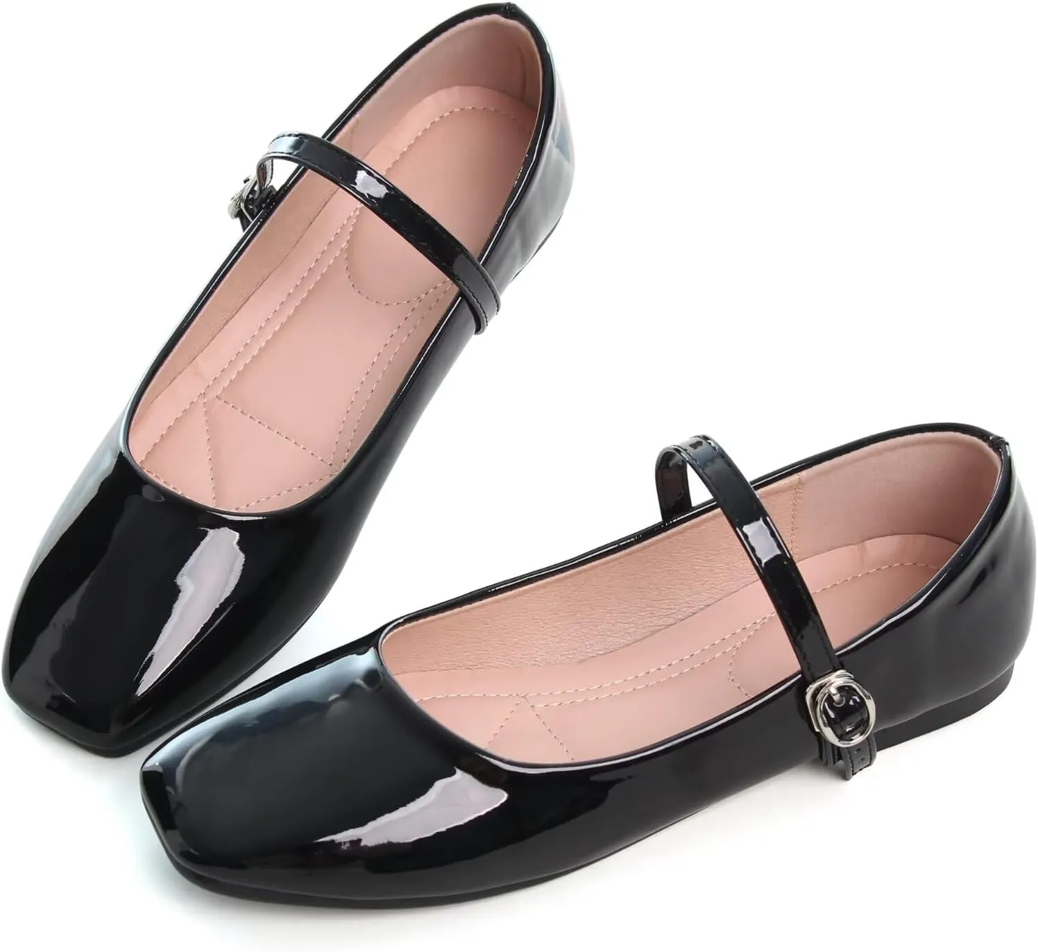 TN TANGNEST Leather Flats for Women Comfortable Square Toe Slip On Flats Soft Work Flats Retro Mary Jane Flats