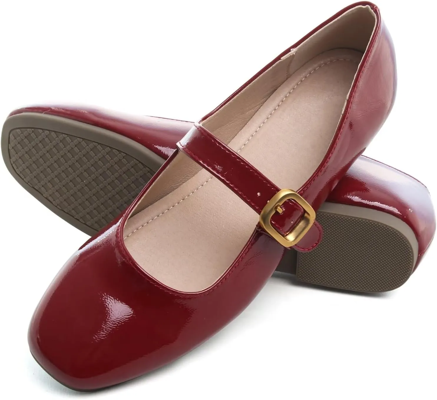 TN TANGNEST Leather Flats for Women Comfortable Square Toe Slip On Flats Soft Work Flats Retro Mary Jane Flats