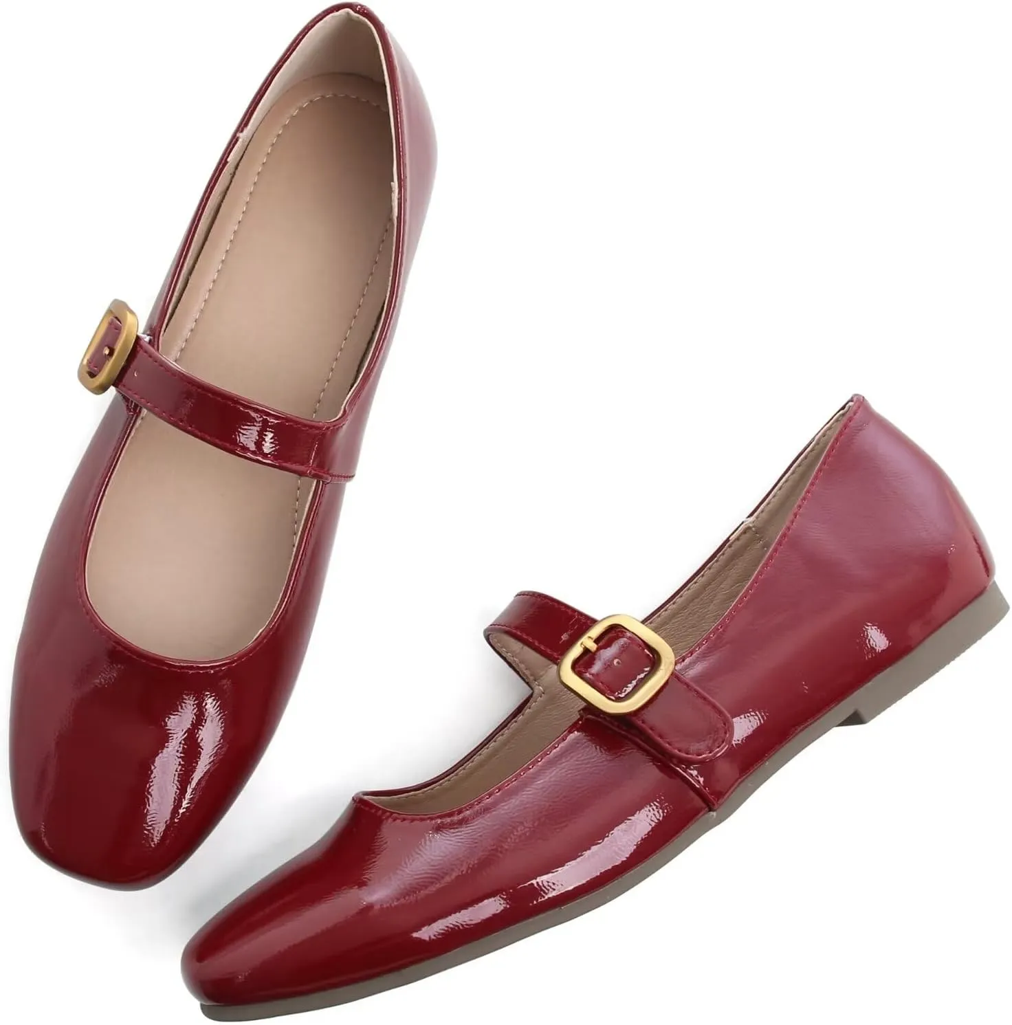 TN TANGNEST Leather Flats for Women Comfortable Square Toe Slip On Flats Soft Work Flats Retro Mary Jane Flats
