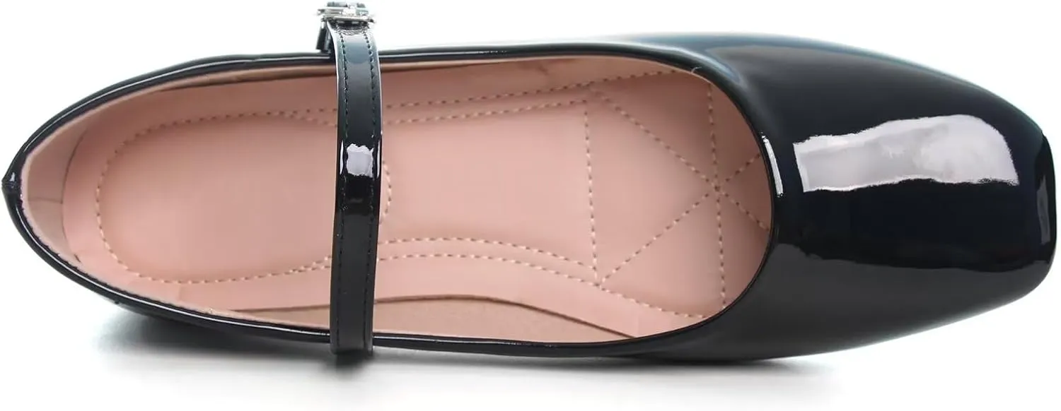 TN TANGNEST Leather Flats for Women Comfortable Square Toe Slip On Flats Soft Work Flats Retro Mary Jane Flats