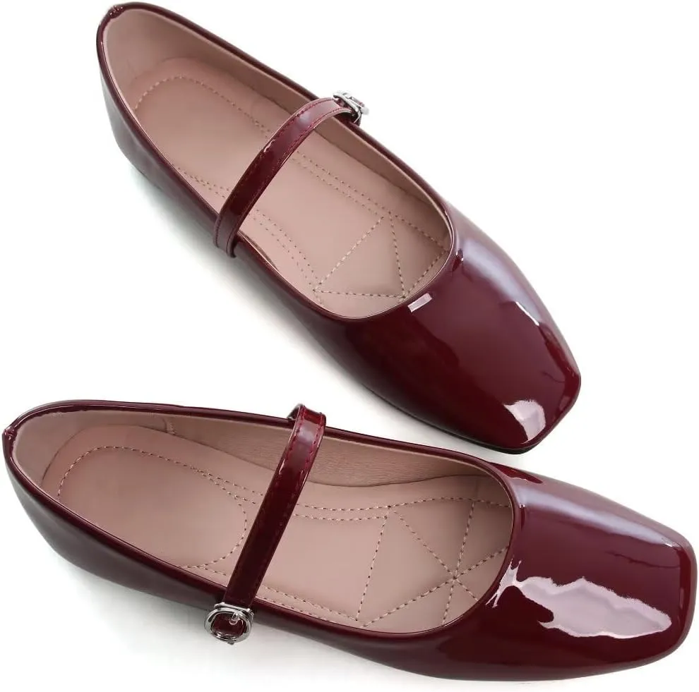 TN TANGNEST Leather Flats for Women Comfortable Square Toe Slip On Flats Soft Work Flats Retro Mary Jane Flats