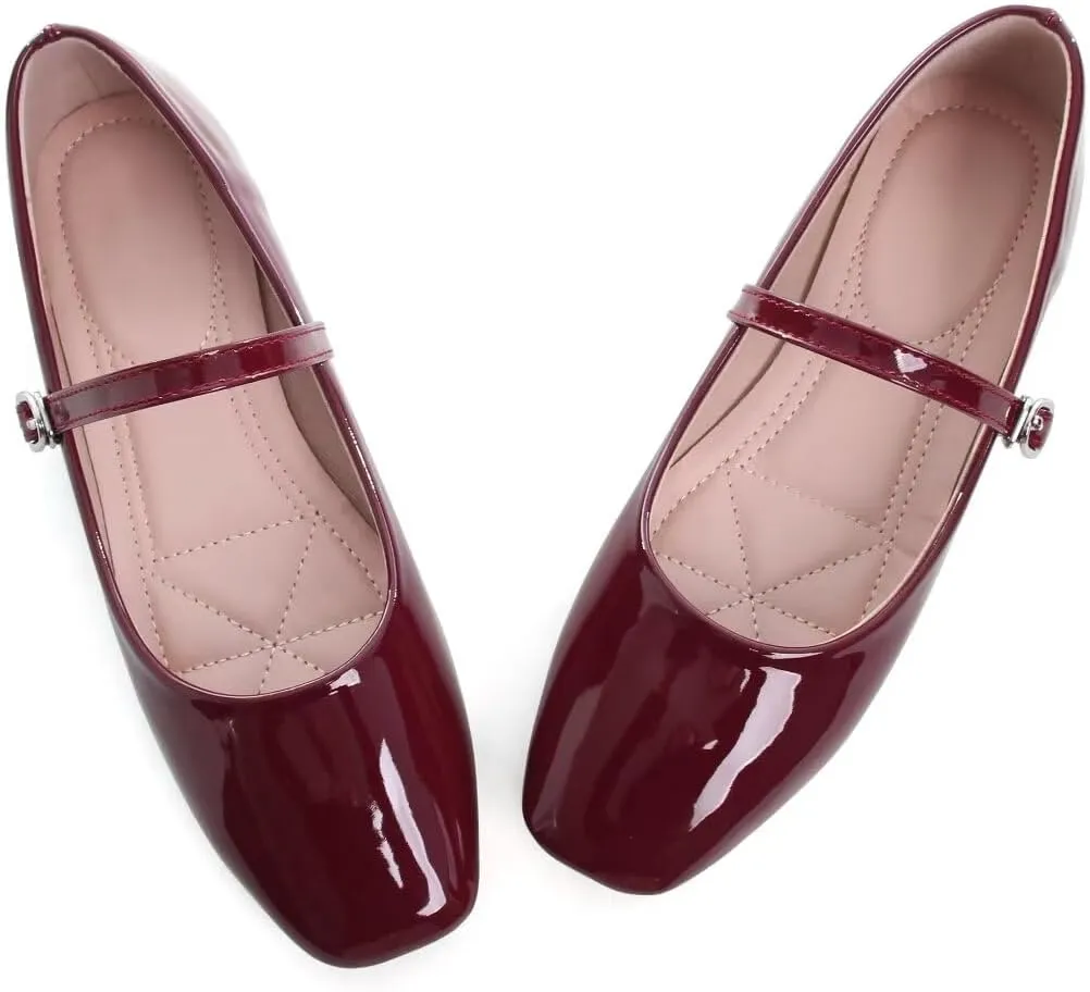 TN TANGNEST Leather Flats for Women Comfortable Square Toe Slip On Flats Soft Work Flats Retro Mary Jane Flats