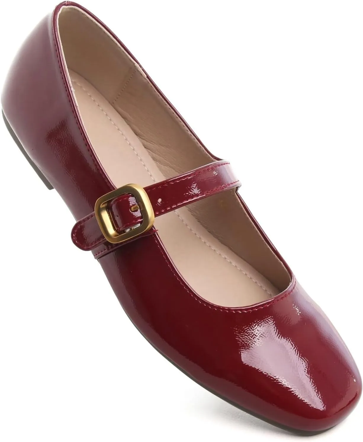 TN TANGNEST Leather Flats for Women Comfortable Square Toe Slip On Flats Soft Work Flats Retro Mary Jane Flats