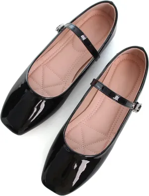 TN TANGNEST Leather Flats for Women Comfortable Square Toe Slip On Flats Soft Work Flats Retro Mary Jane Flats