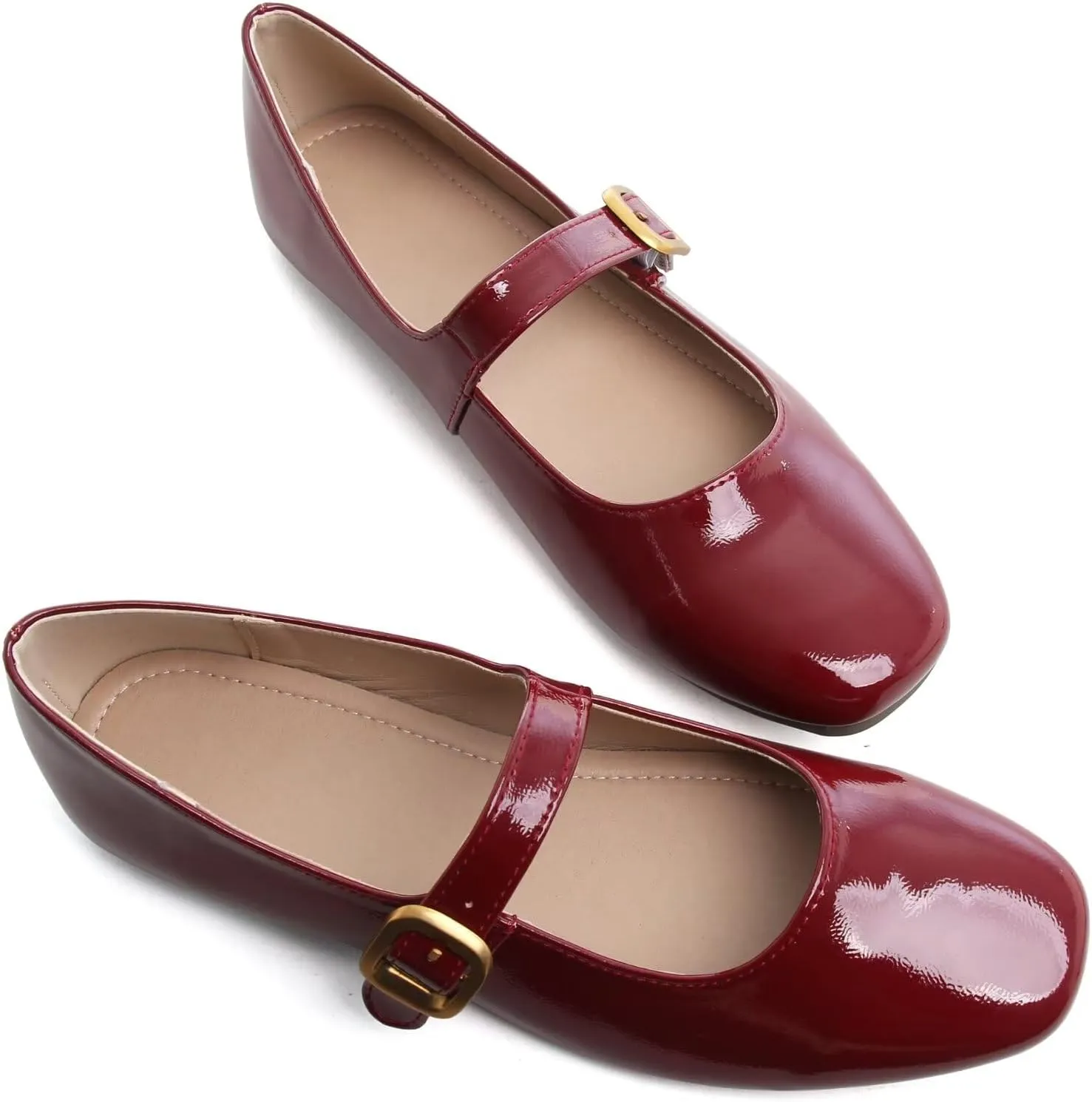 TN TANGNEST Leather Flats for Women Comfortable Square Toe Slip On Flats Soft Work Flats Retro Mary Jane Flats
