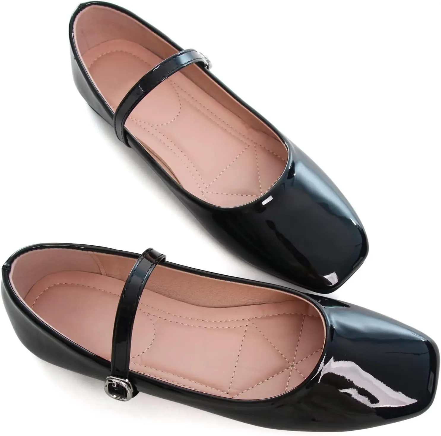 TN TANGNEST Leather Flats for Women Comfortable Square Toe Slip On Flats Soft Work Flats Retro Mary Jane Flats