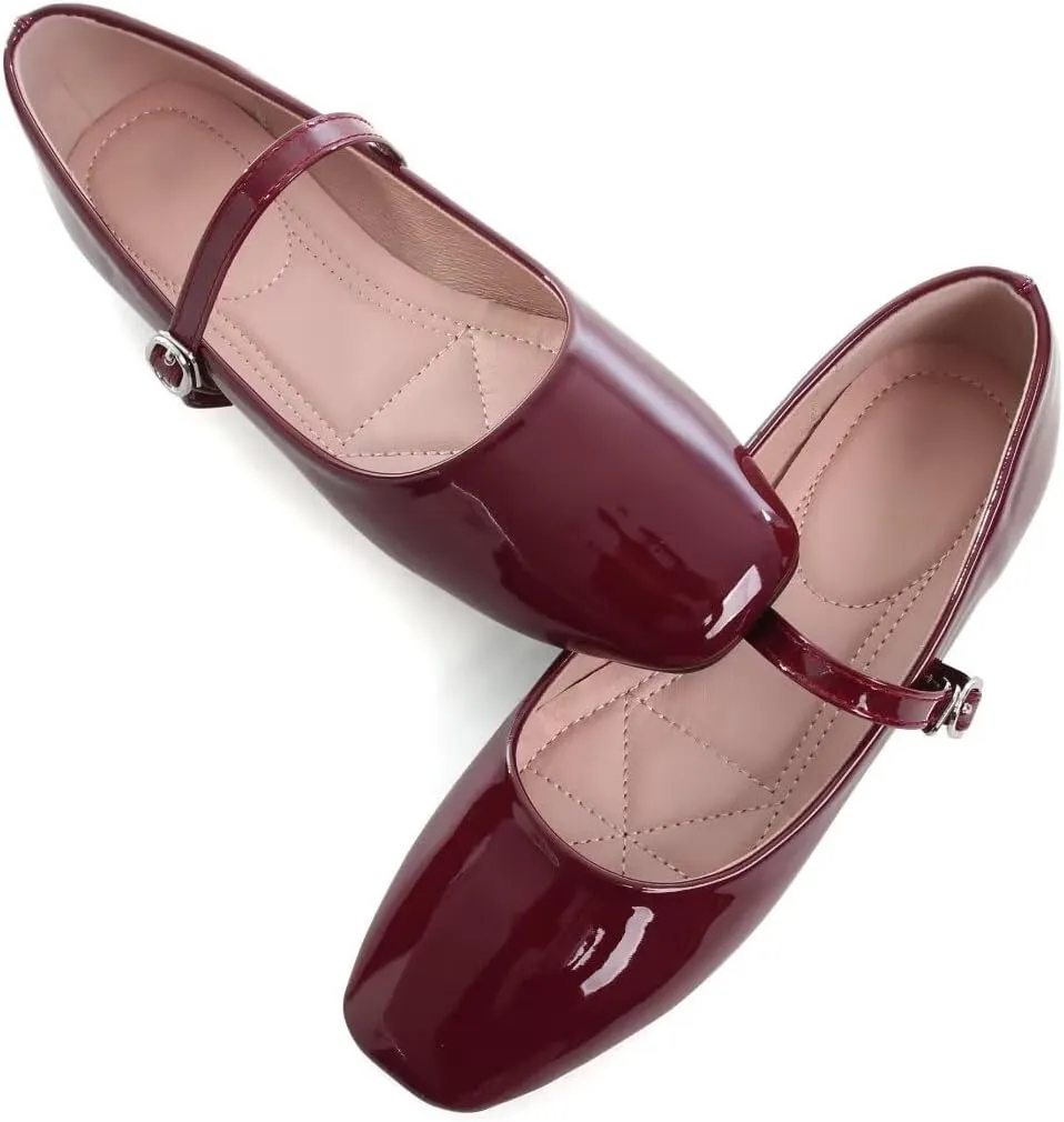 TN TANGNEST Leather Flats for Women Comfortable Square Toe Slip On Flats Soft Work Flats Retro Mary Jane Flats