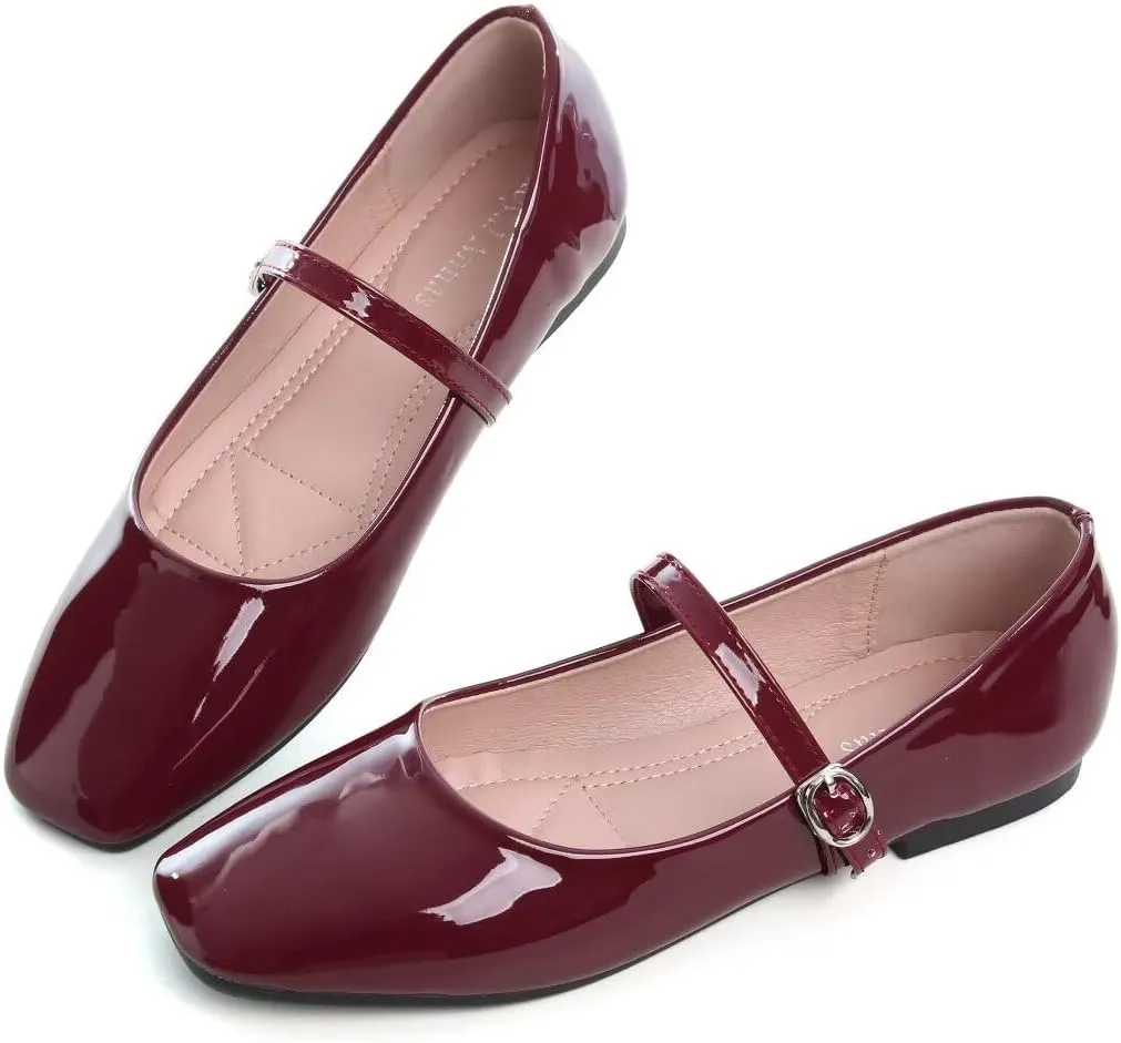 TN TANGNEST Leather Flats for Women Comfortable Square Toe Slip On Flats Soft Work Flats Retro Mary Jane Flats