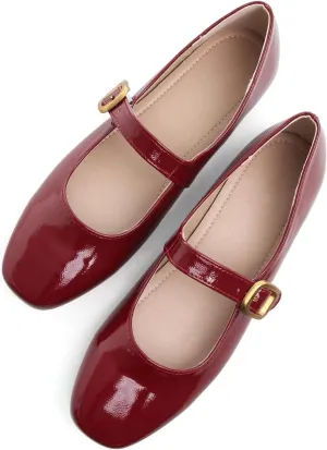 TN TANGNEST Leather Flats for Women Comfortable Square Toe Slip On Flats Soft Work Flats Retro Mary Jane Flats