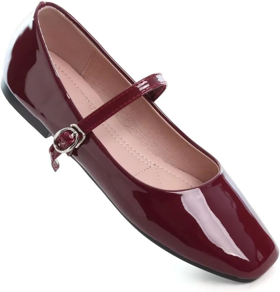 TN TANGNEST Leather Flats for Women Comfortable Square Toe Slip On Flats Soft Work Flats Retro Mary Jane Flats