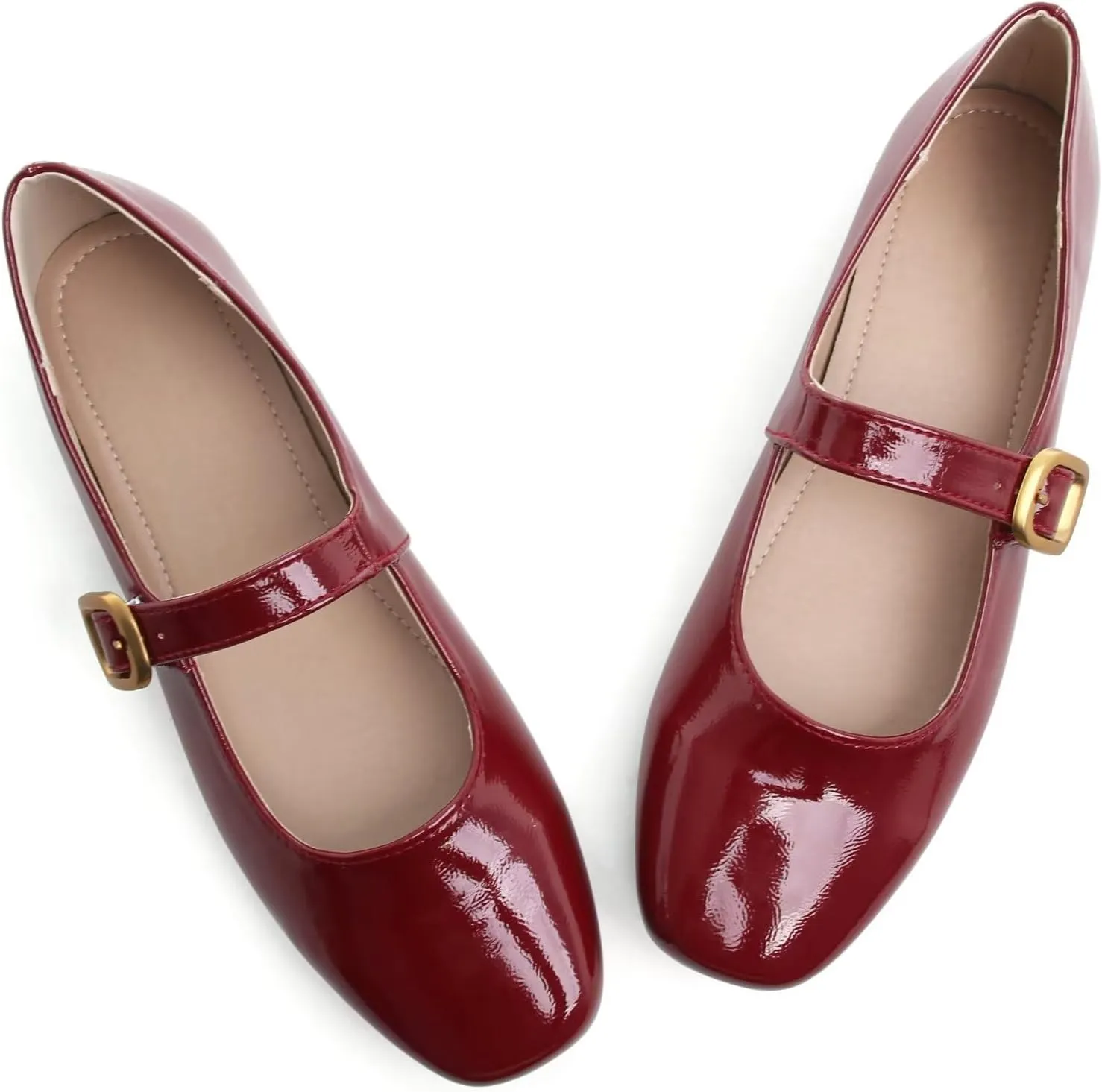 TN TANGNEST Leather Flats for Women Comfortable Square Toe Slip On Flats Soft Work Flats Retro Mary Jane Flats