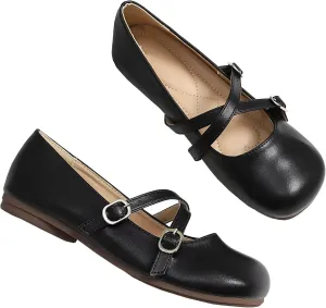 TN TANGNEST Women's Ballet Flats Retro Mary Jane Shoes for Women Cute Square Toe Buckle Dress Flats Soft Work Flats