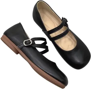 TN TANGNEST Women's Ballet Flats Retro Mary Jane Shoes for Women Cute Square Toe Buckle Dress Flats Soft Work Flats