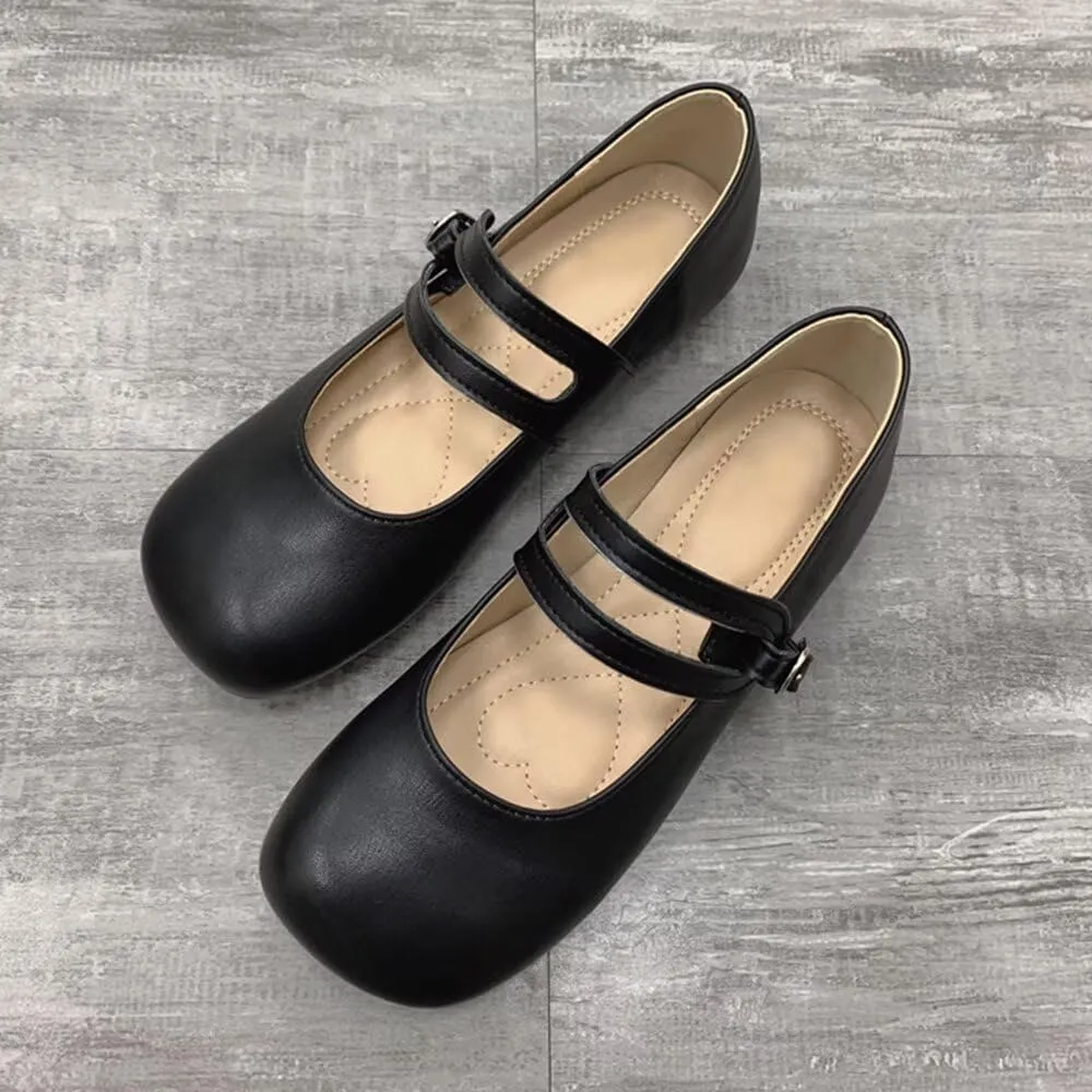 TN TANGNEST Women's Ballet Flats Retro Mary Jane Shoes for Women Cute Square Toe Buckle Dress Flats Soft Work Flats