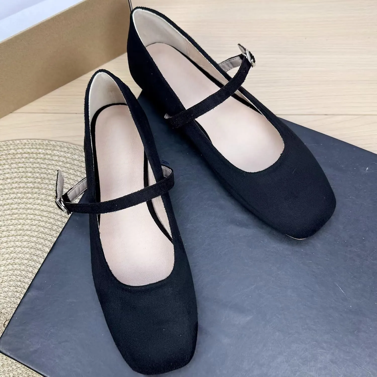 TN TANGNEST Women's Leather Flats Comfortable Square Toe Dress Flats Retro Soft Mary Jane Flats