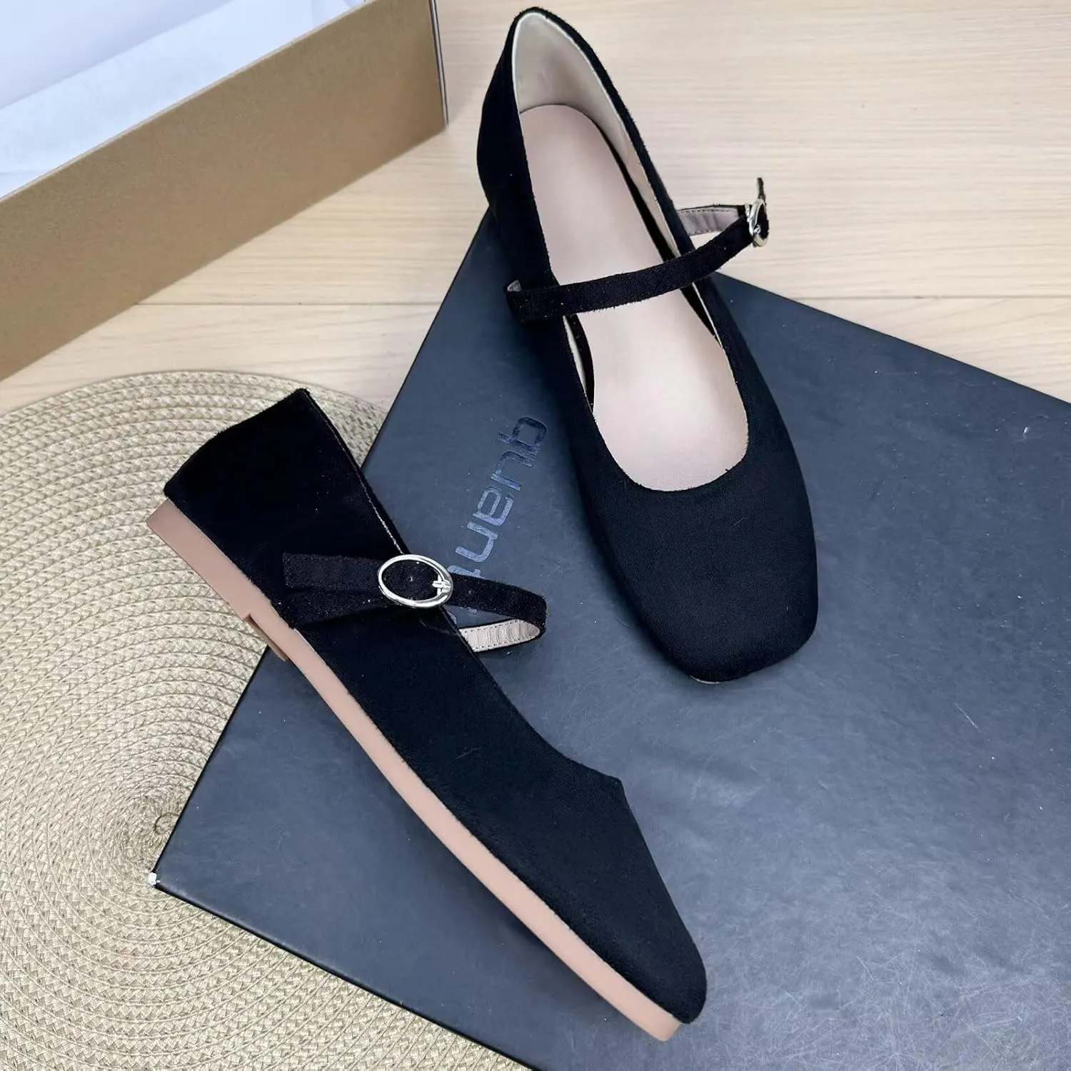 TN TANGNEST Women's Leather Flats Comfortable Square Toe Dress Flats Retro Soft Mary Jane Flats