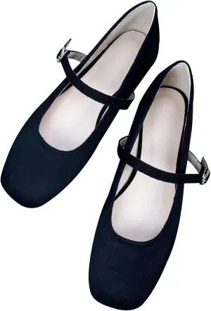 TN TANGNEST Women's Leather Flats Comfortable Square Toe Dress Flats Retro Soft Mary Jane Flats