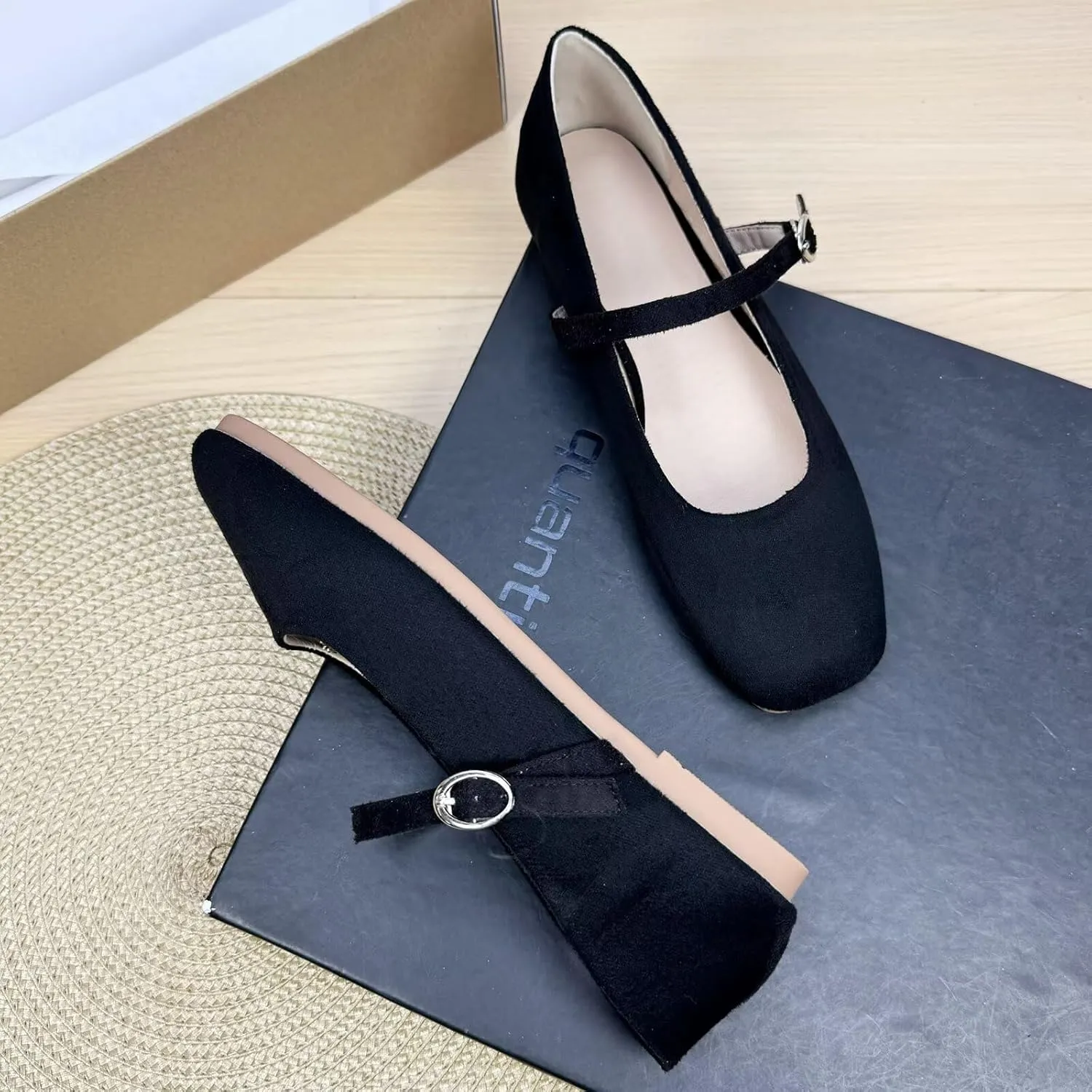 TN TANGNEST Women's Leather Flats Comfortable Square Toe Dress Flats Retro Soft Mary Jane Flats