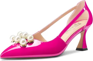 TNYNFBEB Women Chunky Block Mid Heel Close Pointed Toe Pumps Slip-on Rhinestone Crystal Party Cute 2.6 Inches Heels