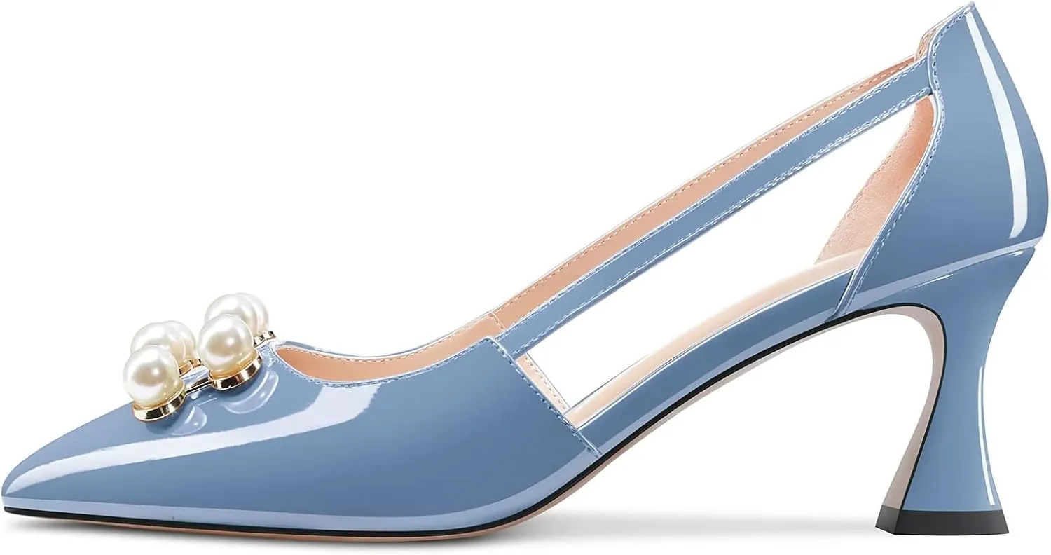 TNYNFBEB Women Chunky Block Mid Heel Close Pointed Toe Pumps Slip-on Rhinestone Crystal Party Cute 2.6 Inches Heels