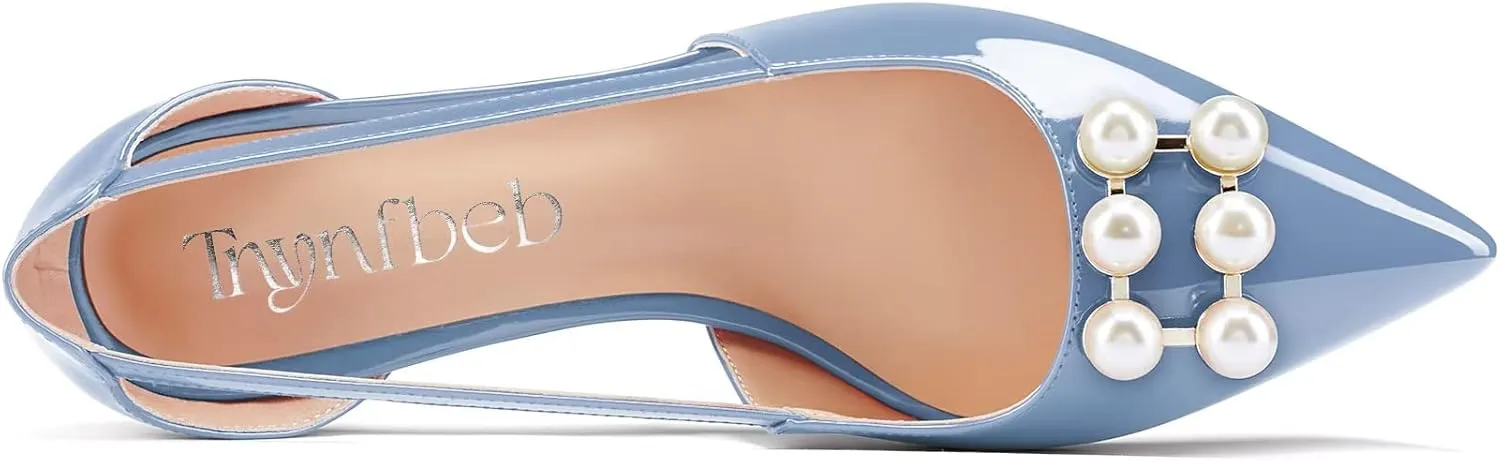 TNYNFBEB Women Chunky Block Mid Heel Close Pointed Toe Pumps Slip-on Rhinestone Crystal Party Cute 2.6 Inches Heels