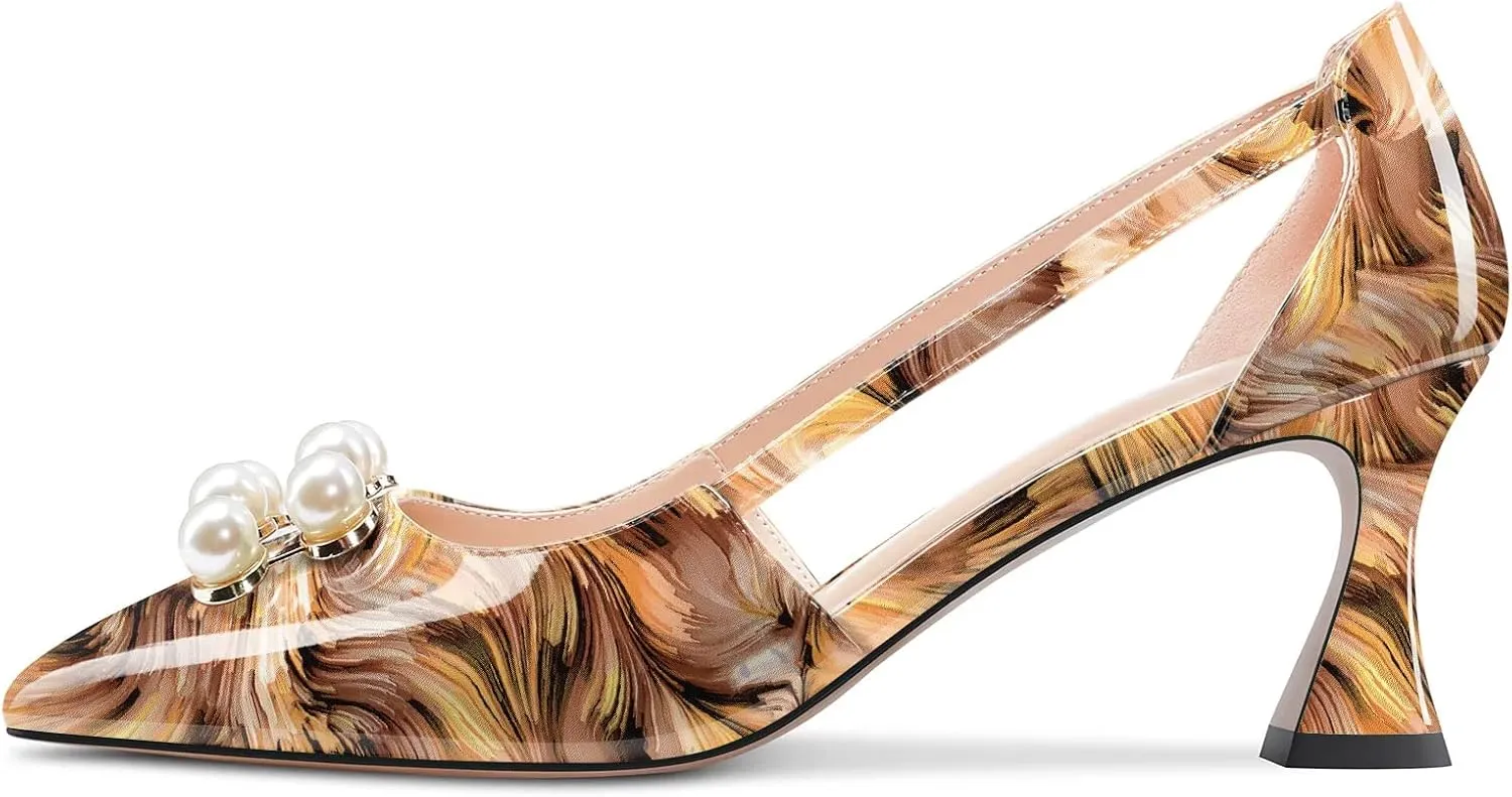 TNYNFBEB Women Chunky Block Mid Heel Close Pointed Toe Pumps Slip-on Rhinestone Crystal Party Cute 2.6 Inches Heels