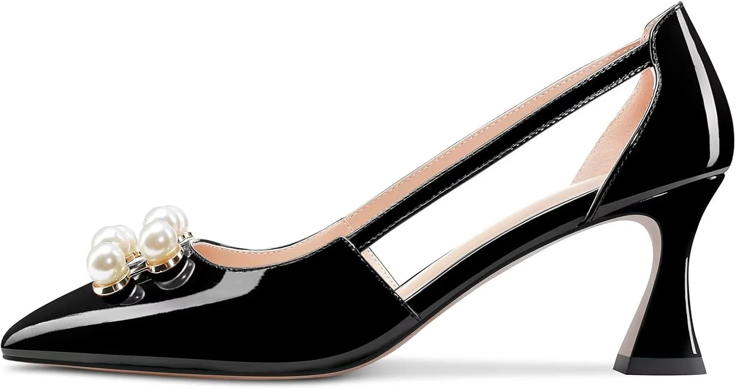 TNYNFBEB Women Chunky Block Mid Heel Close Pointed Toe Pumps Slip-on Rhinestone Crystal Party Cute 2.6 Inches Heels