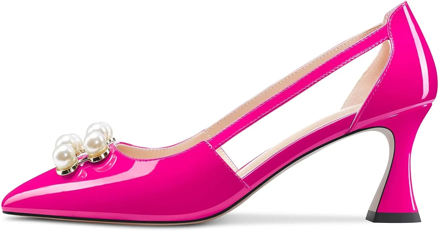 TNYNFBEB Women Chunky Block Mid Heel Close Pointed Toe Pumps Slip-on Rhinestone Crystal Party Cute 2.6 Inches Heels