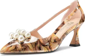 TNYNFBEB Women Chunky Block Mid Heel Close Pointed Toe Pumps Slip-on Rhinestone Crystal Party Cute 2.6 Inches Heels